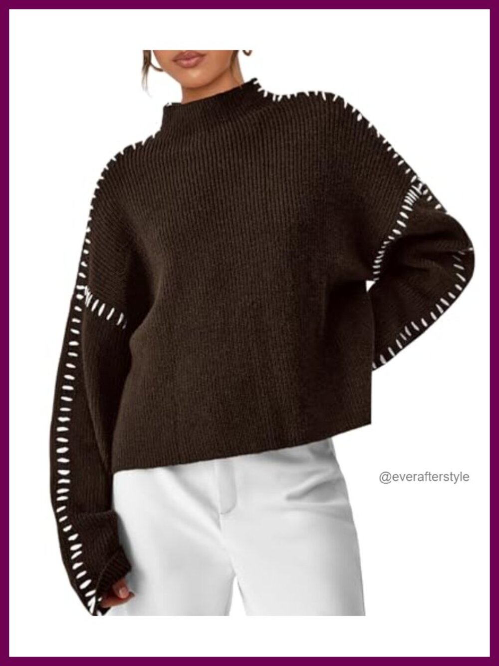 Womens Chunky Knit Oversized Pullover Sweater Mock Neck Ribbed Loose Fit